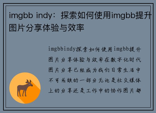 imgbb indy：探索如何使用imgbb提升图片分享体验与效率